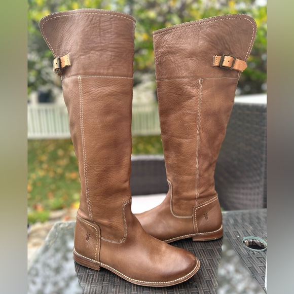 Frye Paige Medium Brown Leather Tall Cuff OTK Pirate Boots 8 - Picture 1 of 14